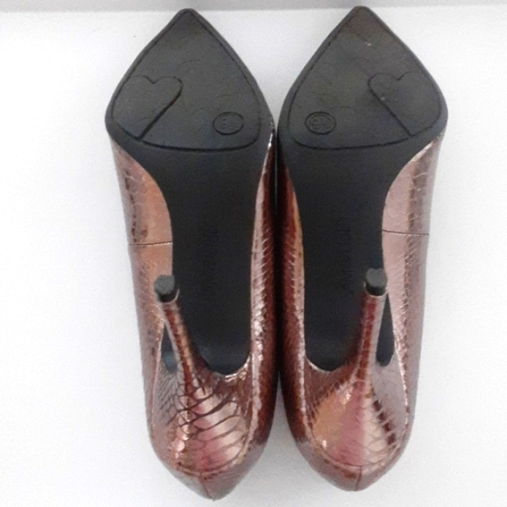 Sam & Libby Metallic Bronze Python Print Pointed … - image 8